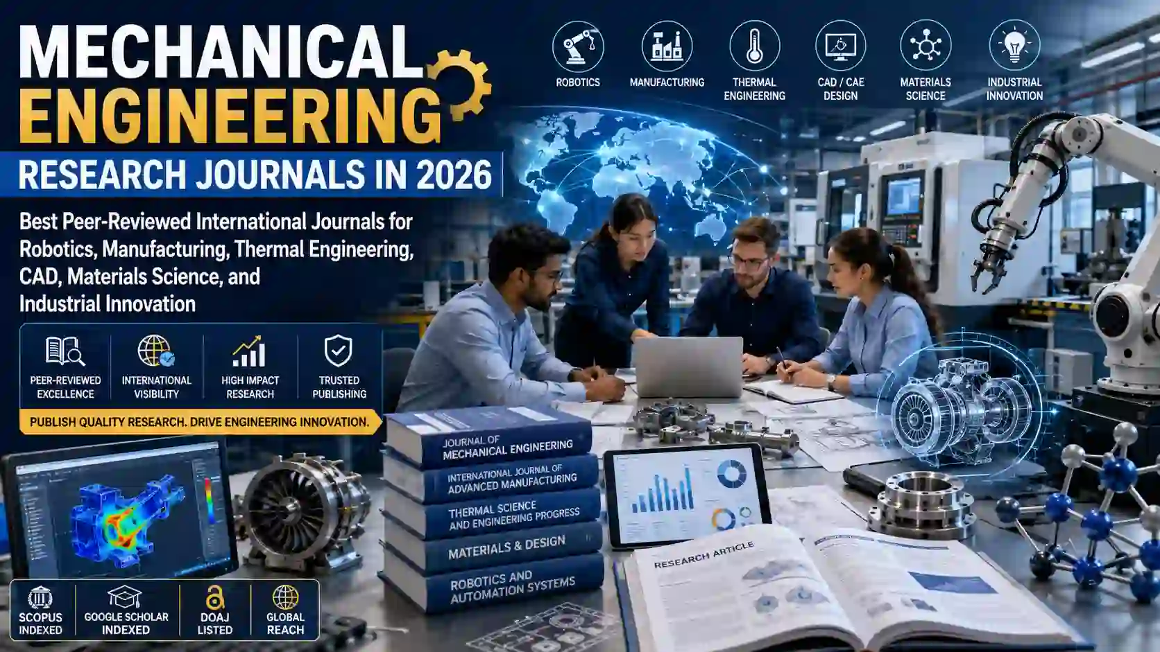 Mechanical Engineering Research Journals in 2026 Best Peer-Reviewed International Journals for Robotics, Manufacturing, Thermal Engineering, CAD, Materials Science, and Industrial Innovation